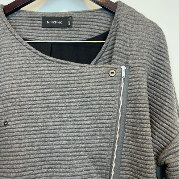 MINKPINK Take Care Biker Zip Jacket Ribbed Gray SZ Lg - Picture 2 of 11
